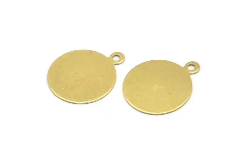 16mm Round Tag, 100 Raw Brass Round Tagswith 1 Loop (19x16x0.50mm) Brs 89 A0221