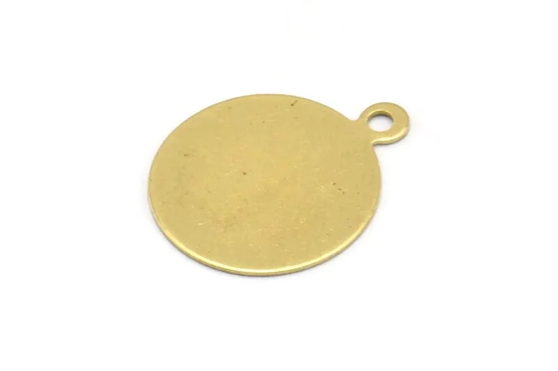 16mm Round Tag, 100 Raw Brass Round Tagswith 1 Loop (19x16x0.50mm) Brs 89 A0221