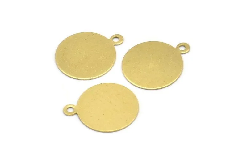 16mm Round Tag, 100 Raw Brass Round Tagswith 1 Loop (19x16x0.50mm) Brs 89 A0221