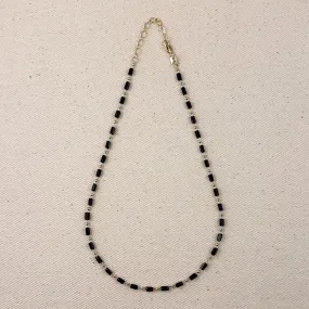 18k Gold Filled 2 mm Black Baguette & Beads Necklace