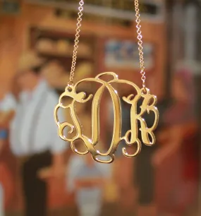 24K Gold Plated Vine Script Monogram Necklace