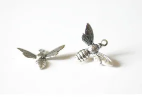 2pcs Sterling Wholesale Silver Bumble Bee Charm - 925 sterling silver bee charm, Silver bumble bee charm, silver honey bee charm, Bee Pendant, 18