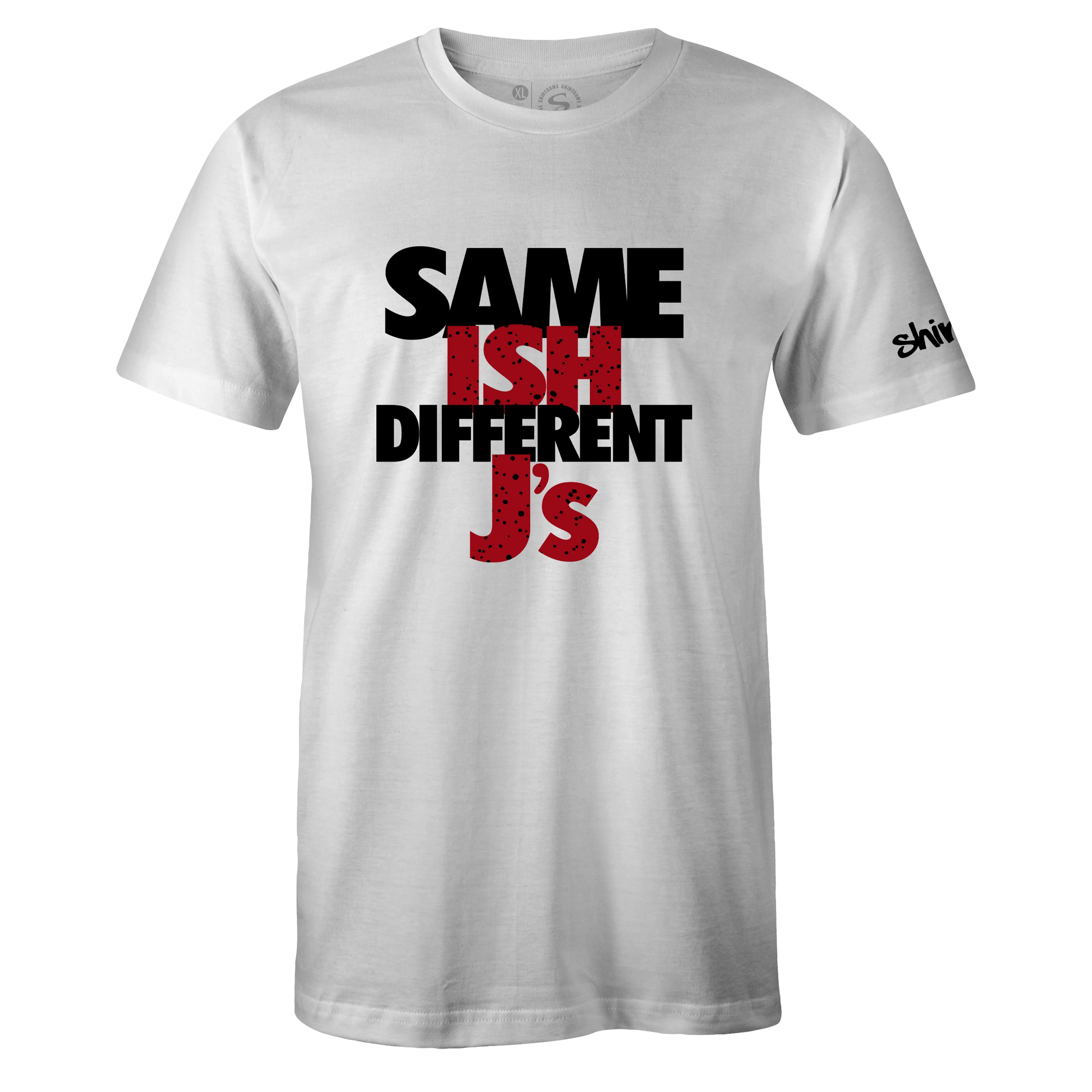 Air Jordan 4 Retro Red Cement Inspired White Crew Neck Same Ish Different J's T-shirt