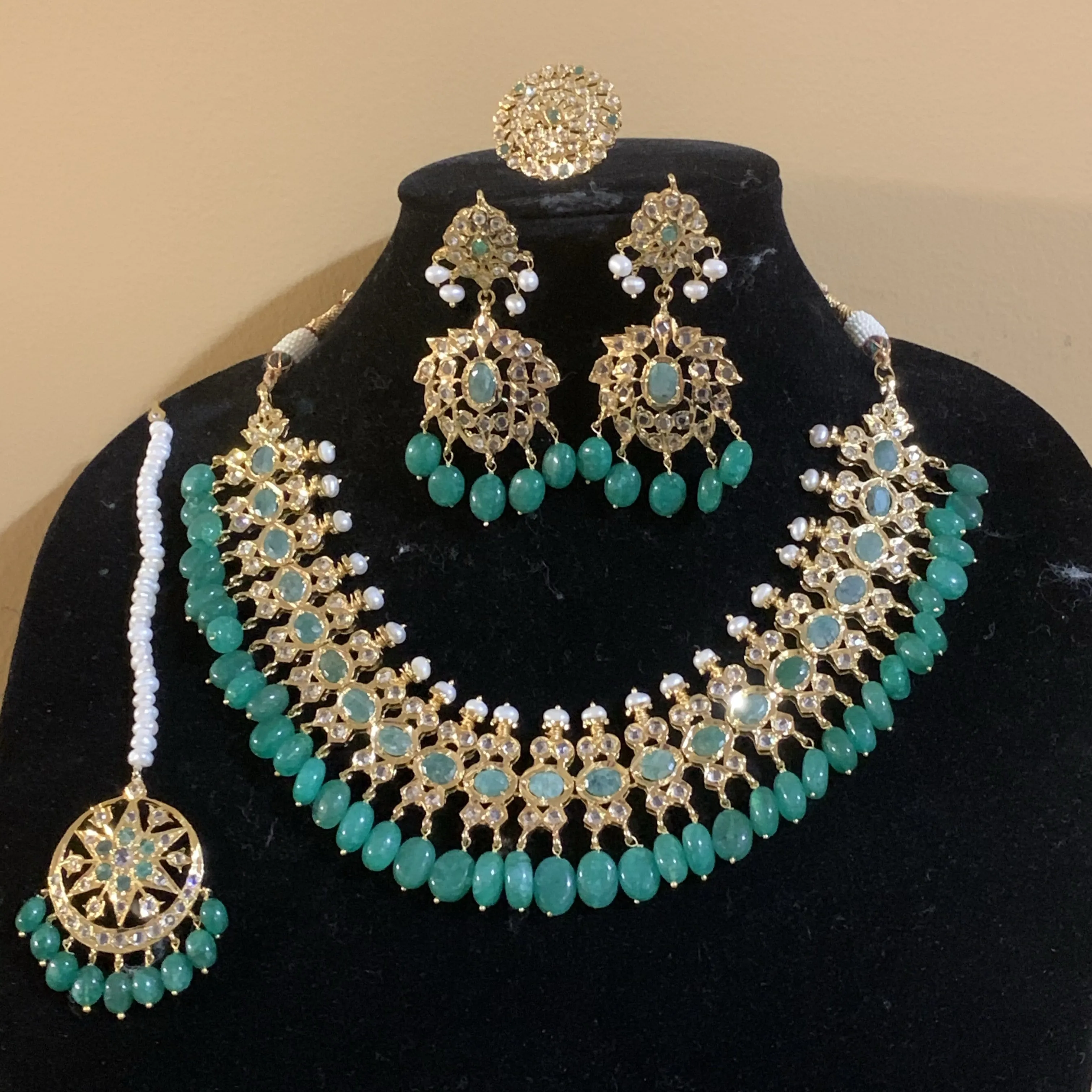 Aleezay natural pearls and emerald  set ( SHIPS IN 4 WEEKS   )