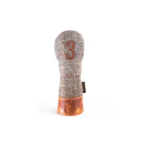 Americana Edition Harris Tweed and  leather golf Headcover in brown Herringbone 3 wood