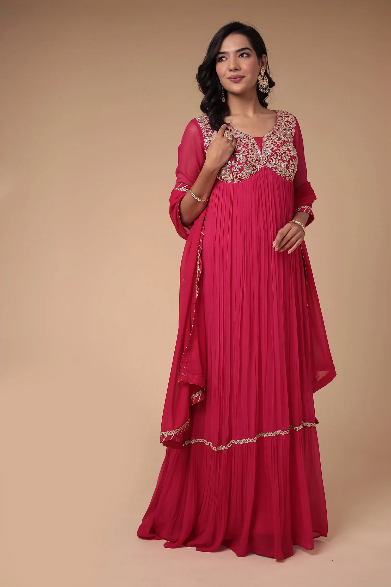 Anarkali Georgette Suit Embellished with Gota Patti and Zardozi work