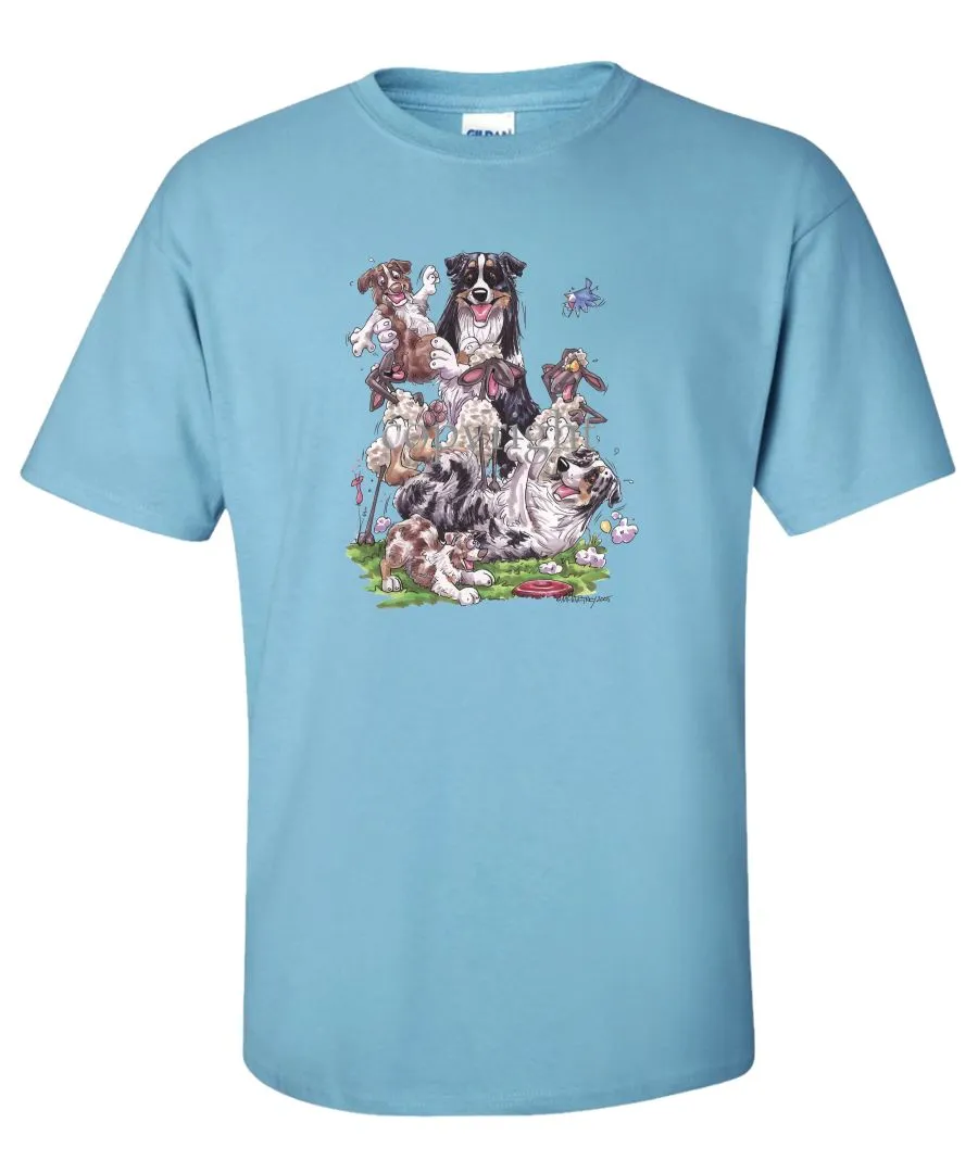 Australian Shepherd - Group Sheep And Puppies - Caricature - T-Shirt