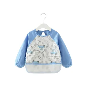 Baby Long Sleeve Apron Smock Bib Blue Cars