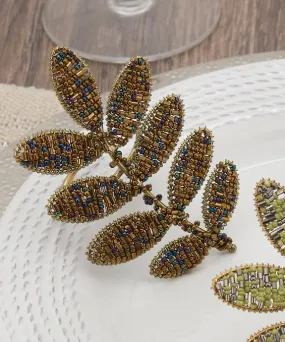 Beaded Leaf Napkin Rings - Set of 4