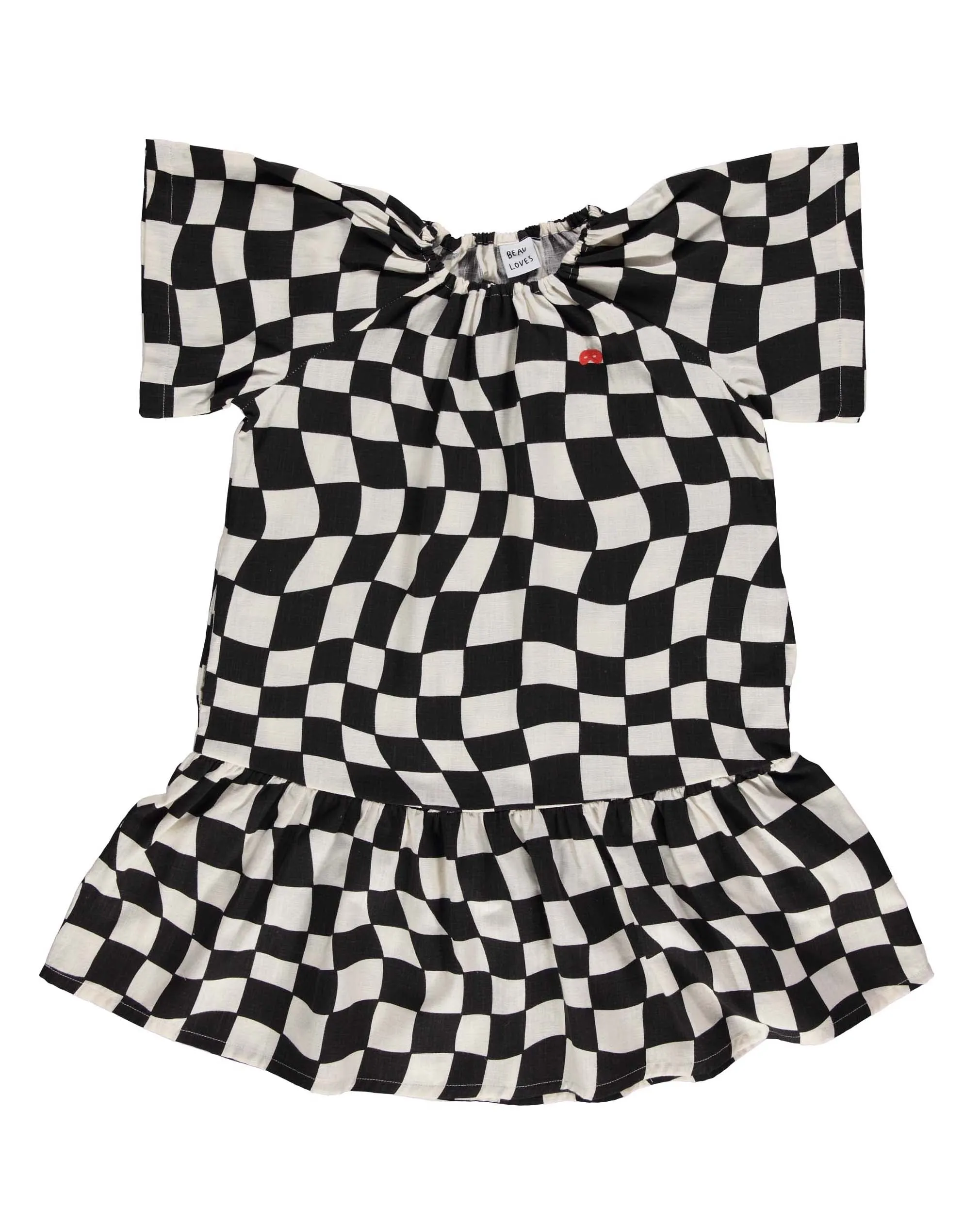 BEAU LOVES  Open Swimming Black Check Midi Dress