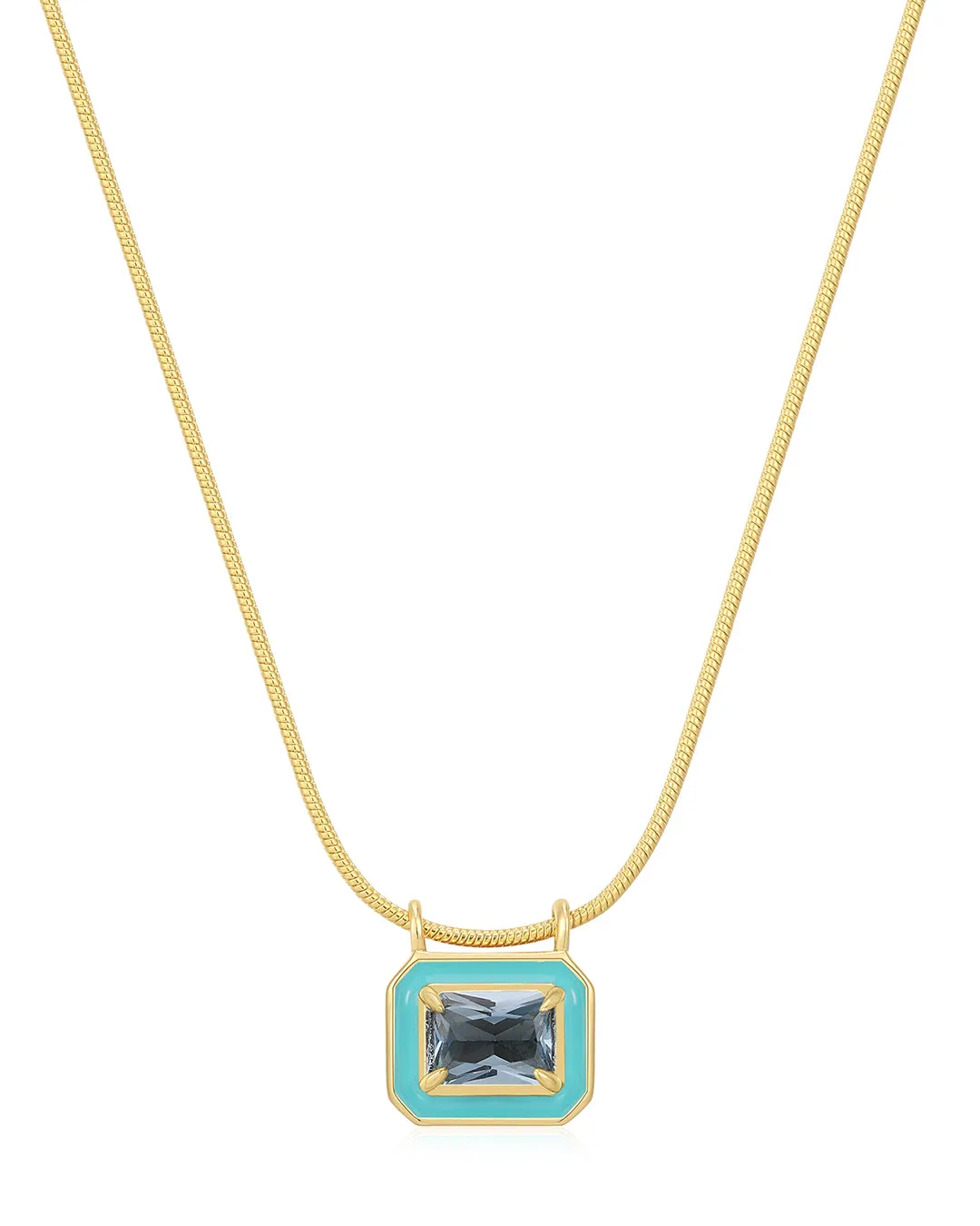 Bezel Pendant Necklace- Turquoise- Gold