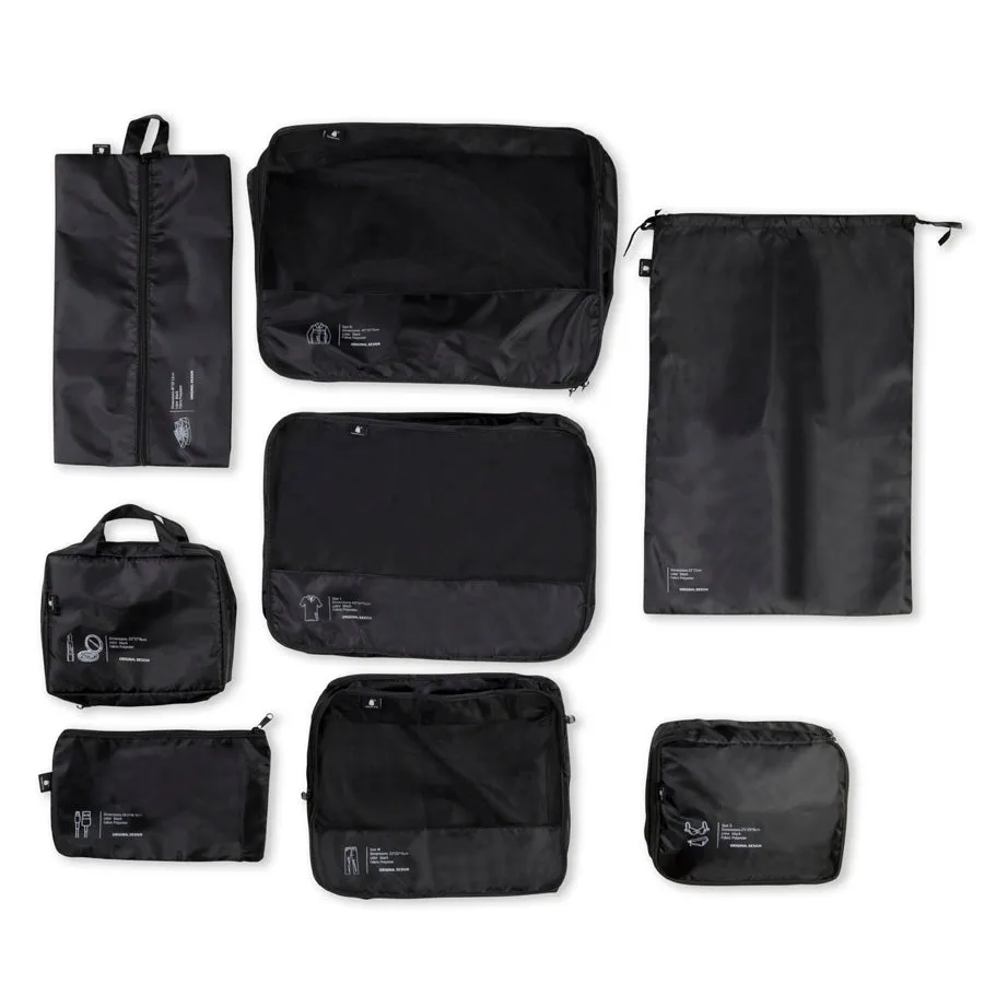 Black 8 Piece Travel Packing Cubes