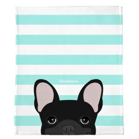 Black French Bulldog on Aqua Stripes | Frenchie Blanket