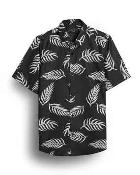 Black leaves half sleeve printed shirt for men