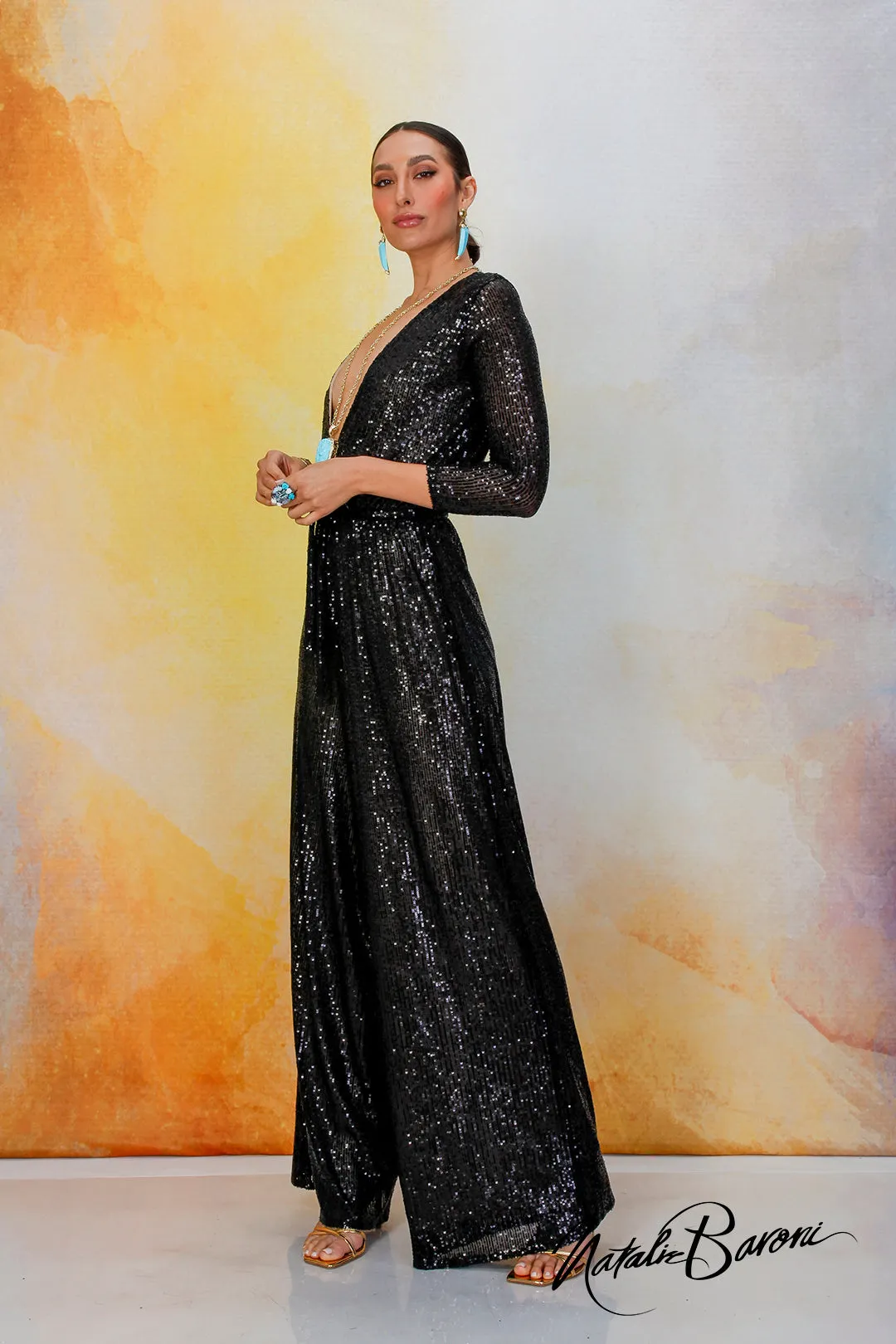 Black Sequin Jumpsuit - La Scala