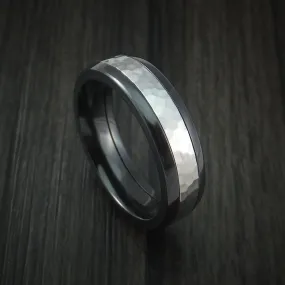 Black Titanium and Hammered Cobalt Chrome Men's Ring Custom Made Wedding Band