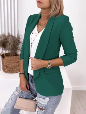 Blazer Manches Longues Coupe Slim Revers Unis