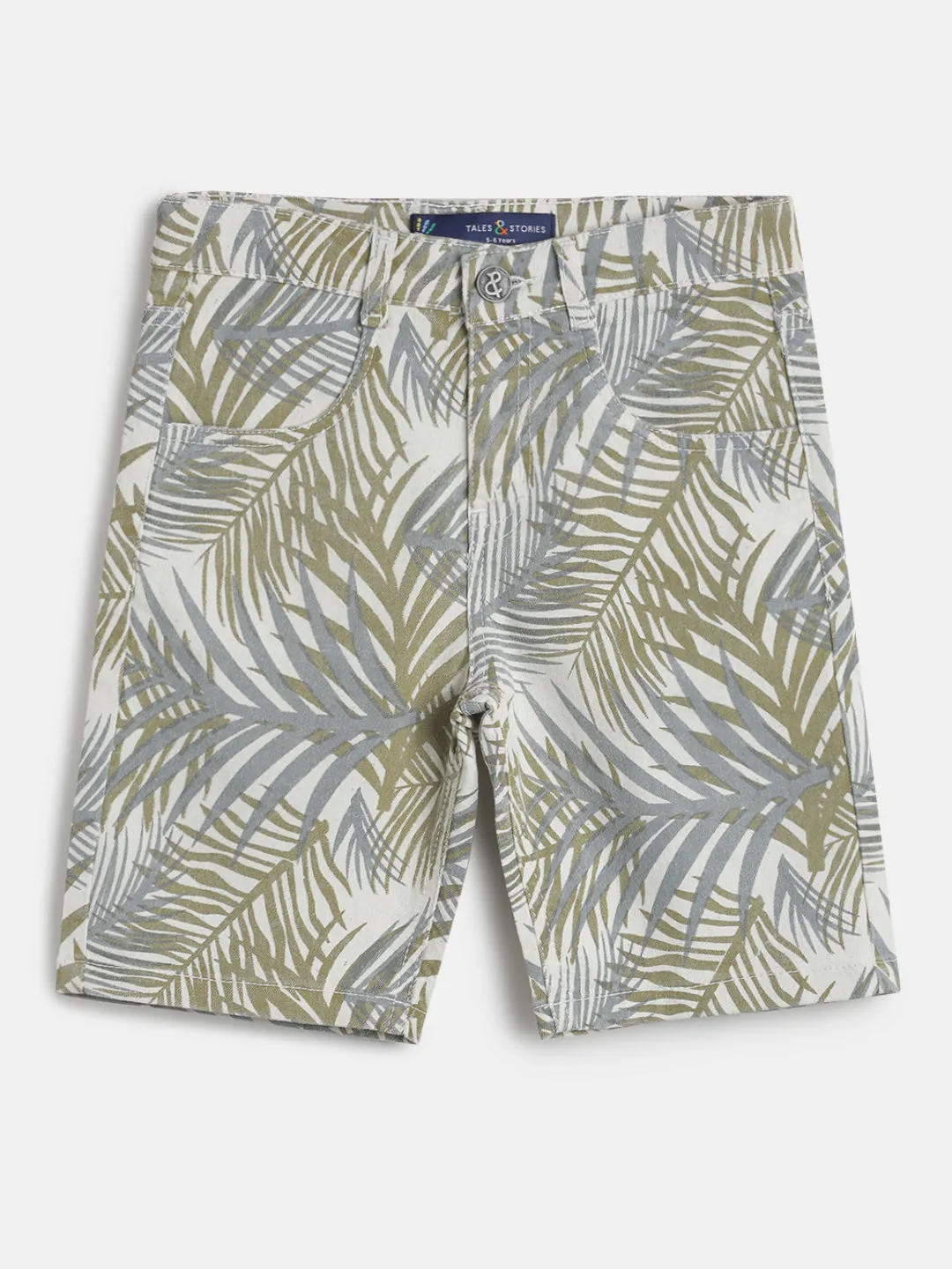 Boys Olive Regular Fit Tropical Print Shorts