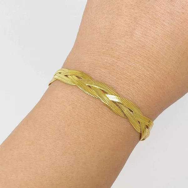 Braided Gold Herringbone Chain Bracelet