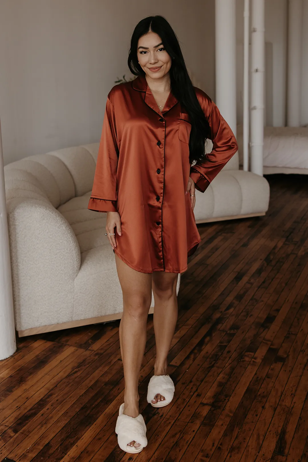 Burnt Orange Satin Sleep Shirt