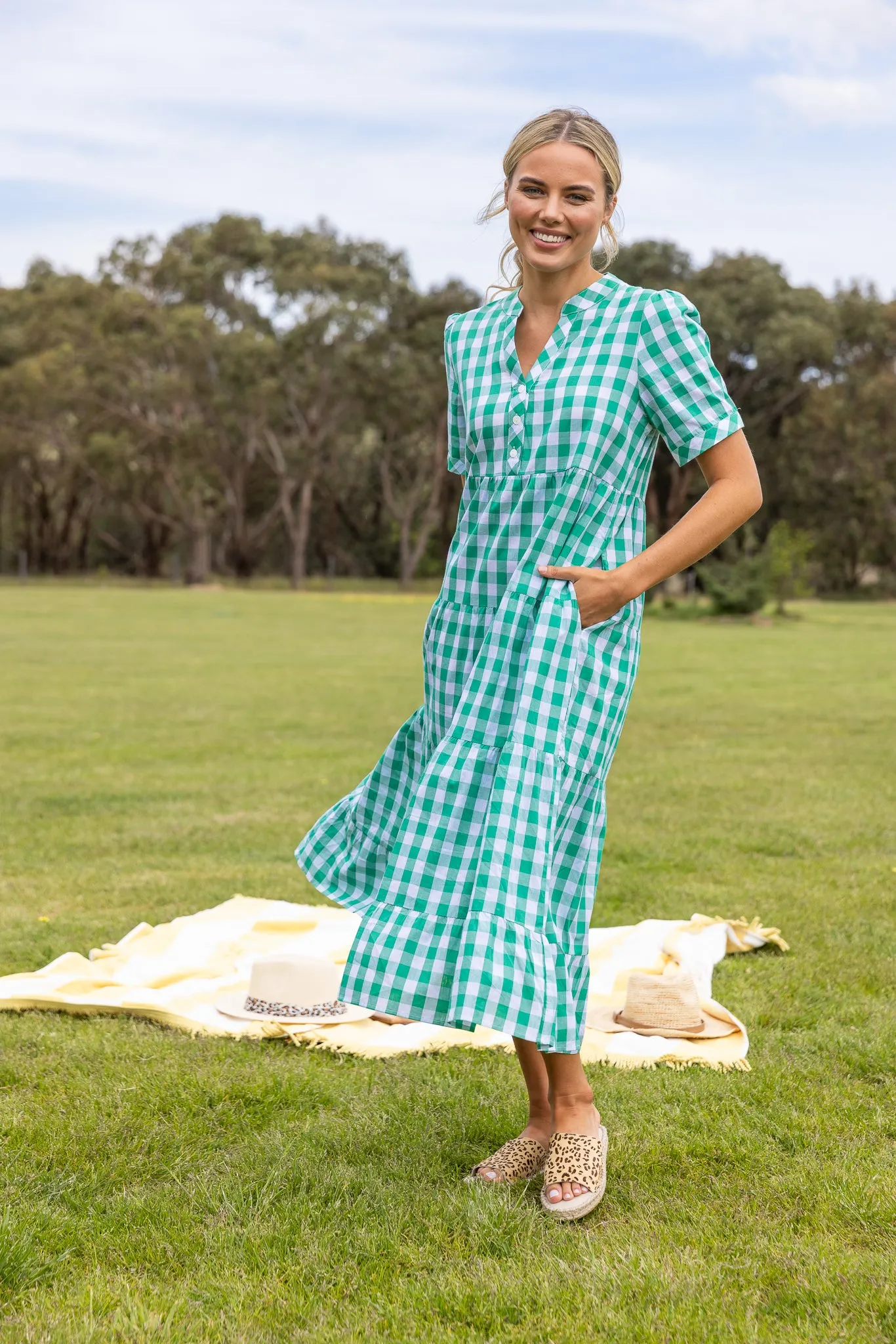 Caprice Dress - Green Gingham