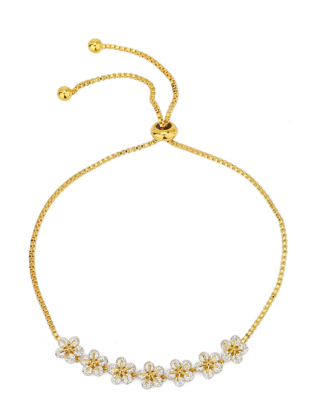 Carlton London Gold Plated-Cz Studded Flower Bolo Bracelet For Women