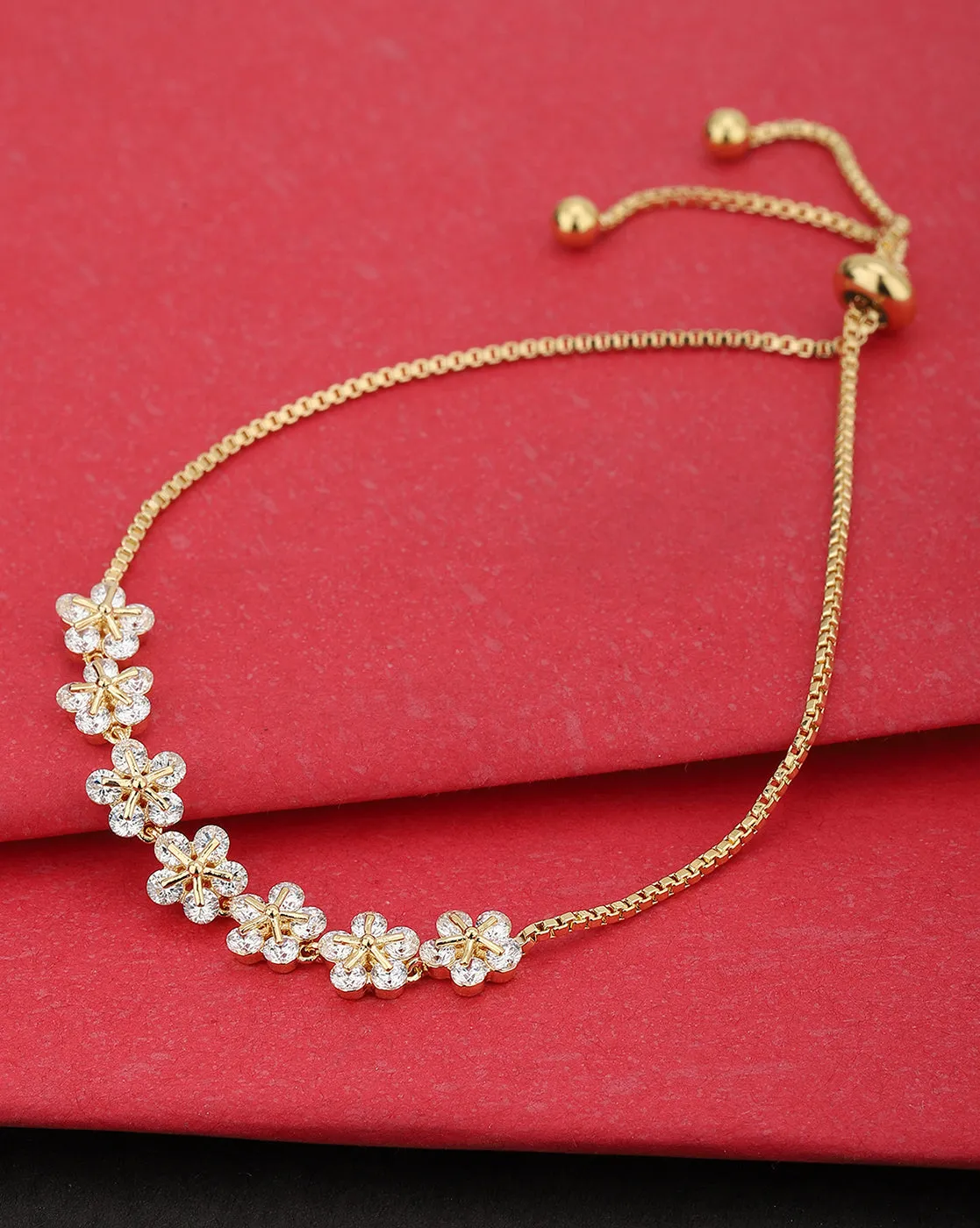 Carlton London Gold Plated-Cz Studded Flower Bolo Bracelet For Women