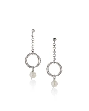 Carlton London Rhodium Plated Contemporary Drop Earring With Dangling Pearl