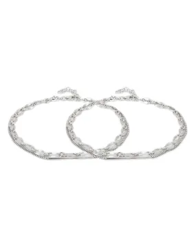 Carlton London -Set Of 2 Rhodium-Plated Silver Toned Layered Anklets For Women