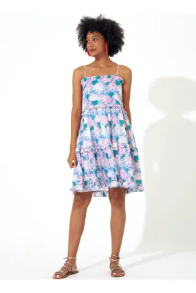 Cayman Blue Floral Smocked Back Mini Dress