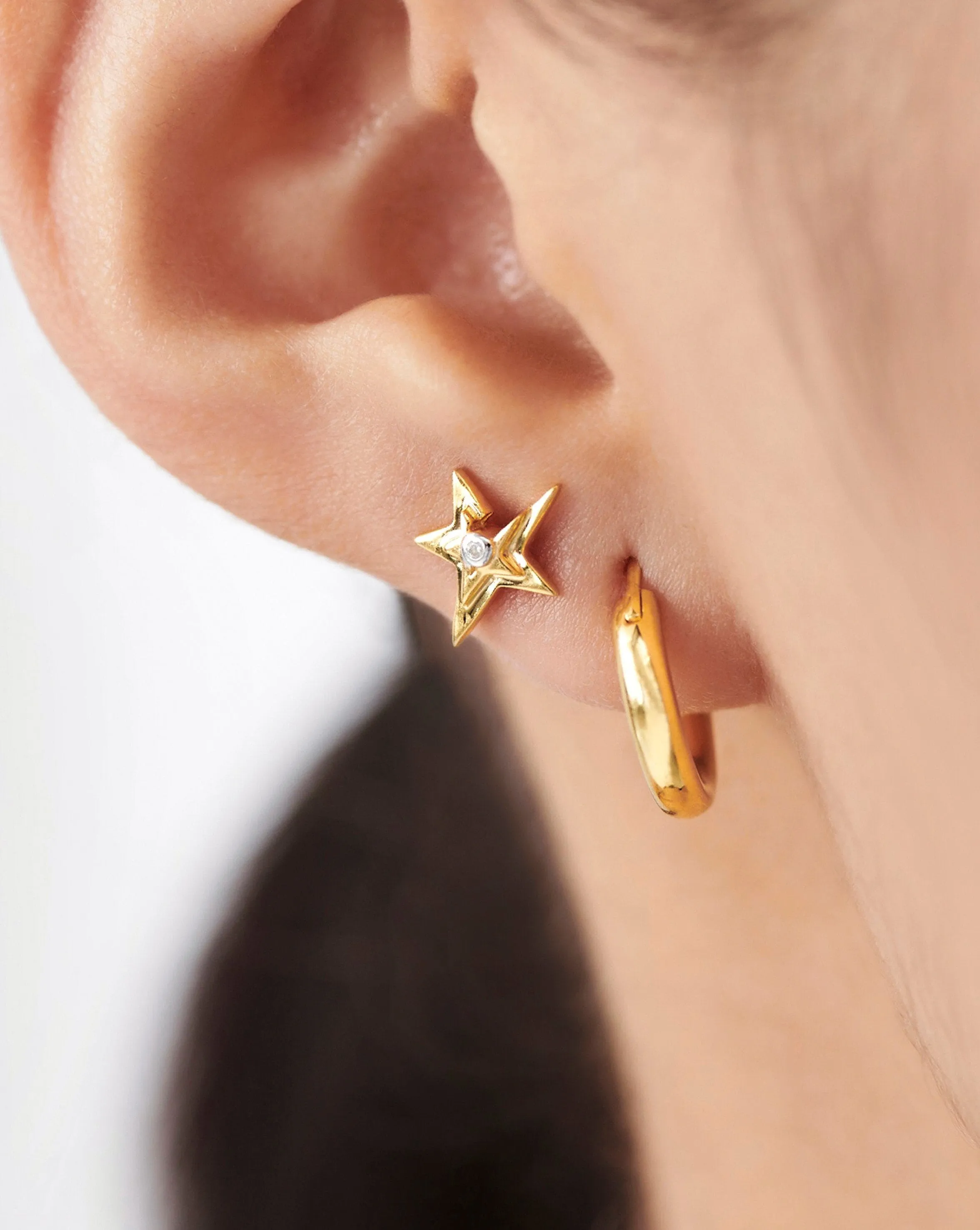 Celestial Single Stone Star Stud Earrings | 18ct Gold Plated Vermeil/Cubic Zirconia