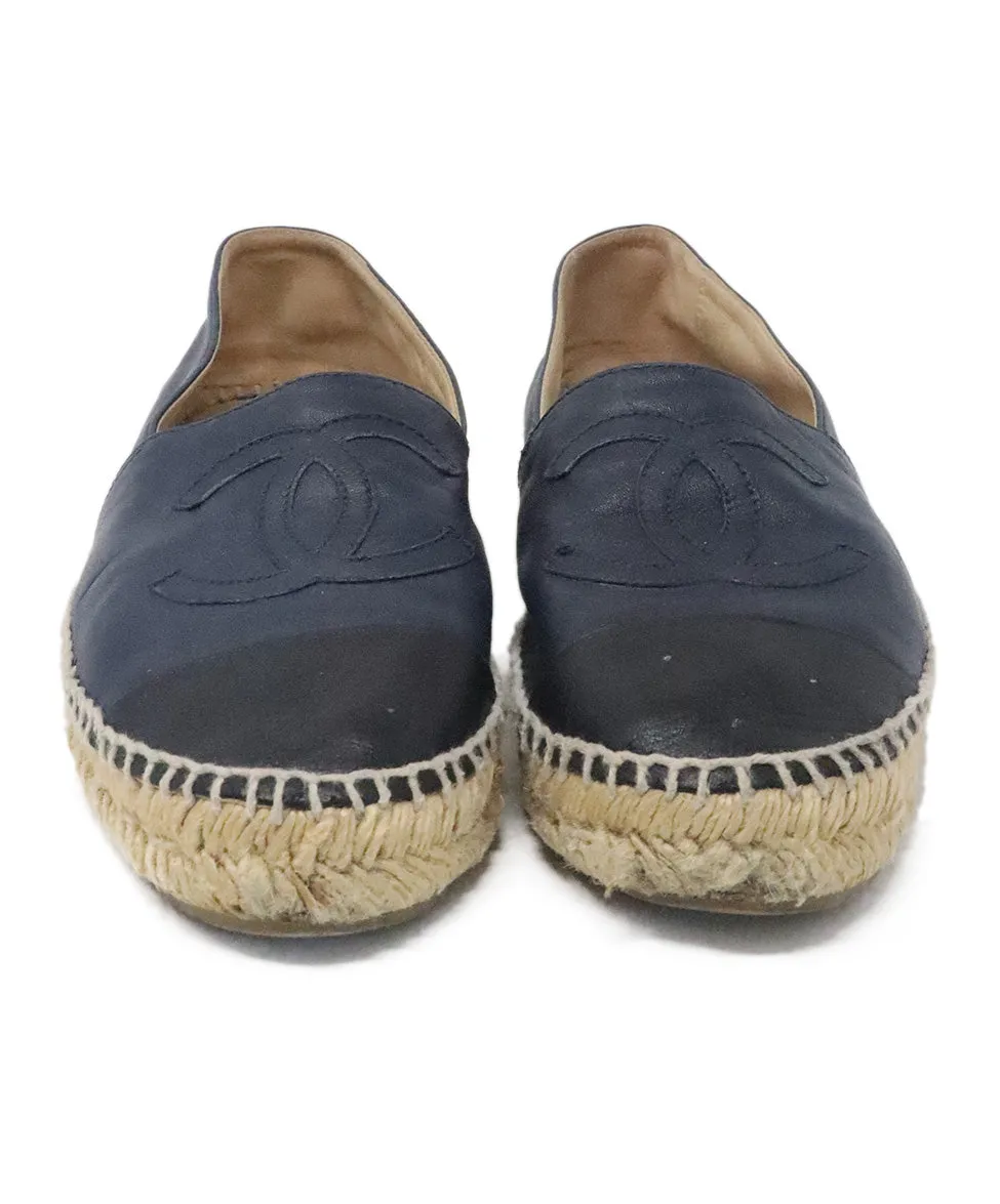 Chanel Navy & Black Leather Espadrilles sz 8