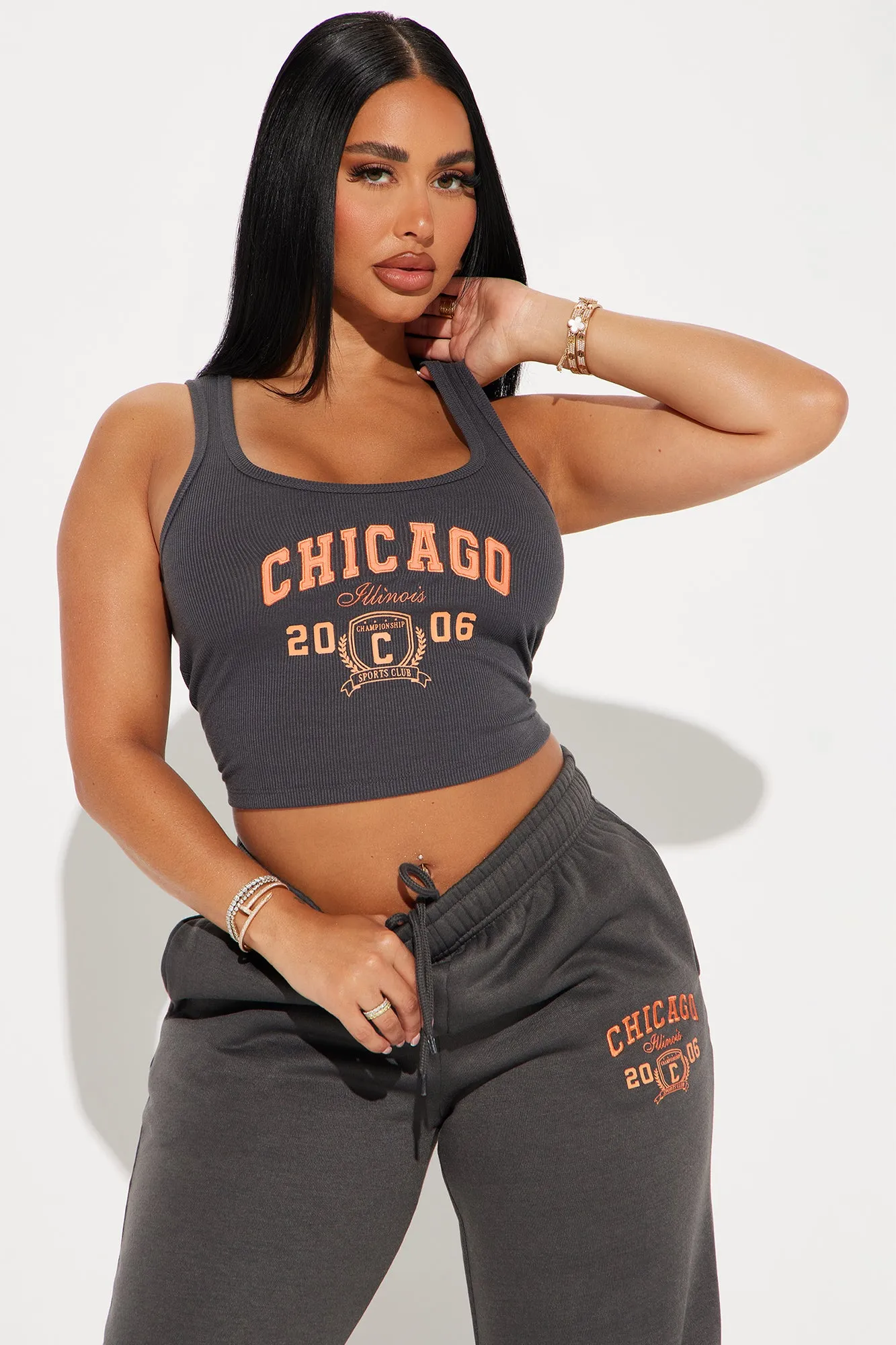 Chi Town Fleece Pant Set - Charcoal/combo