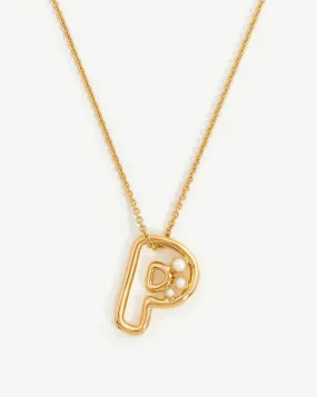 Chubby Pearl Initial Pendant Necklace  - Initial P | 18ct Gold Plated Vermeil/Pearl