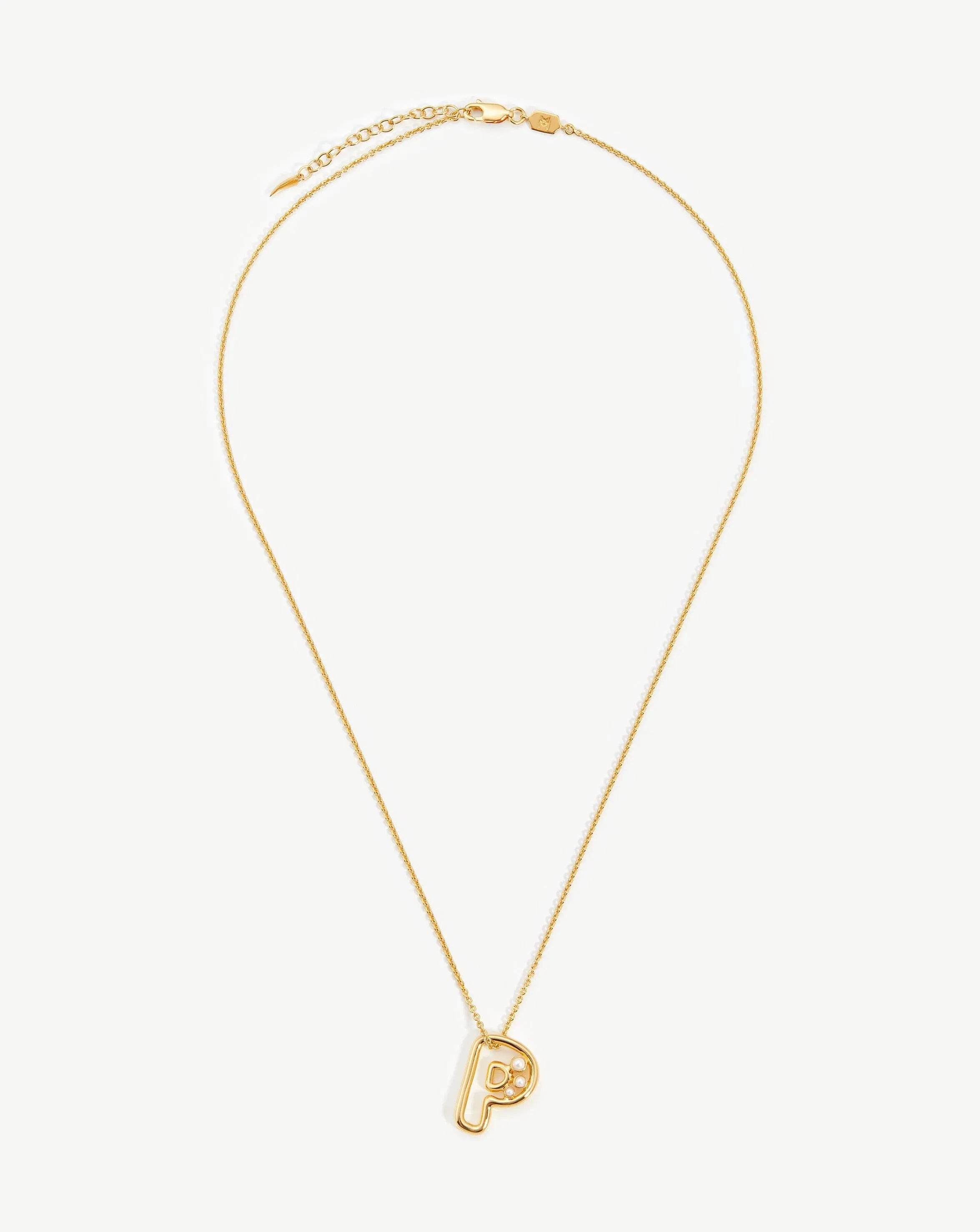 Chubby Pearl Initial Pendant Necklace  - Initial P | 18ct Gold Plated Vermeil/Pearl