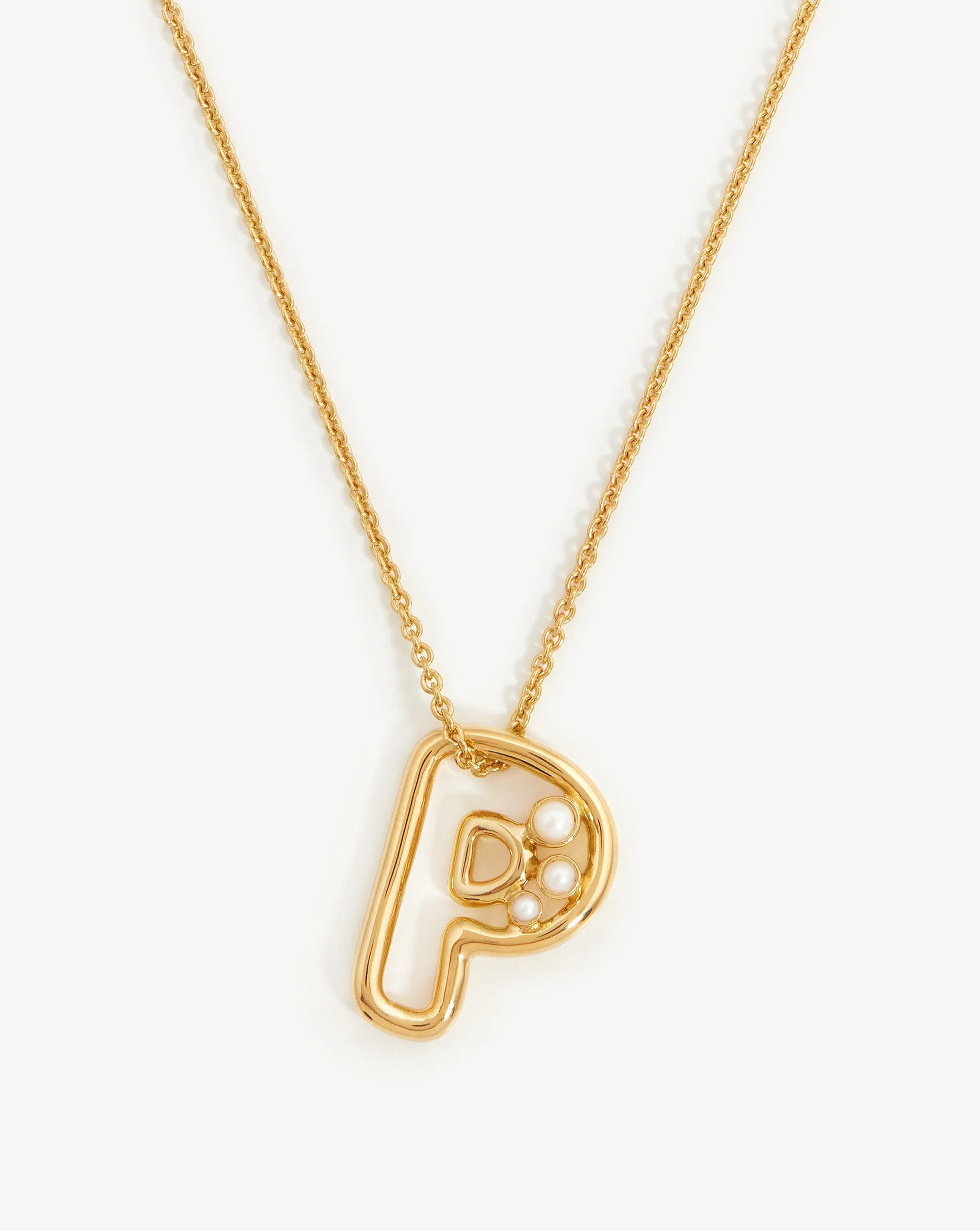 Chubby Pearl Initial Pendant Necklace  - Initial P | 18ct Gold Plated Vermeil/Pearl