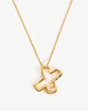 Chubby Pearl Initial Pendant Necklace  - Initial X | 18ct Gold Plated Vermeil/Pearl