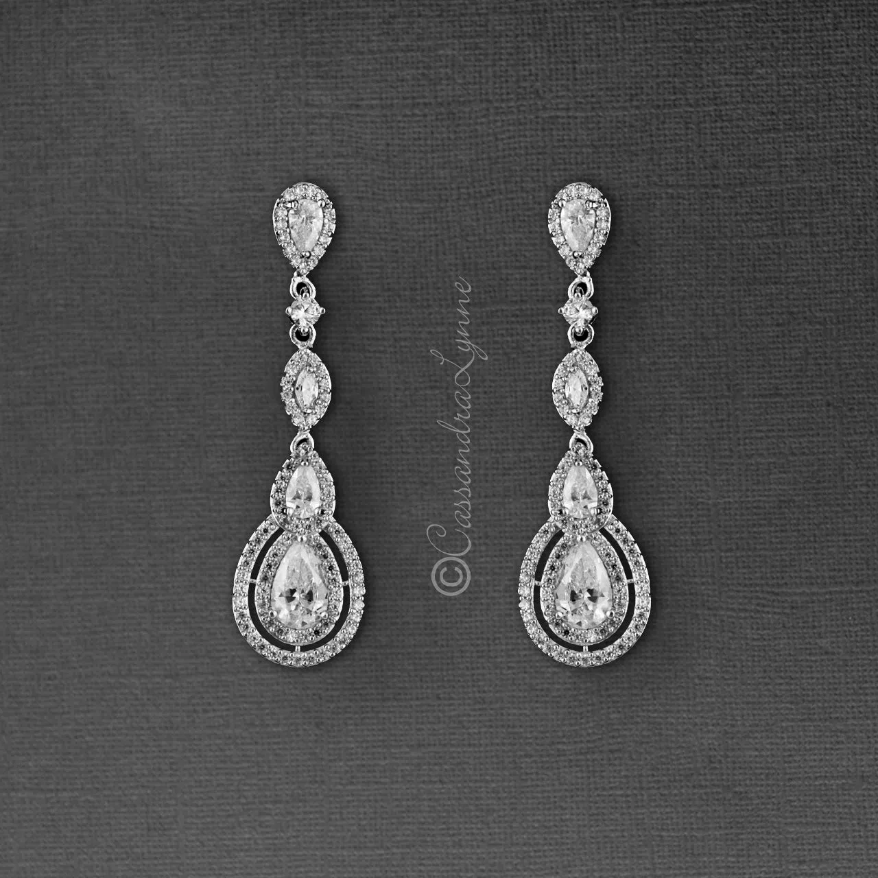 Cubic Zirconia Earrings Pave Teardrop and Marquise