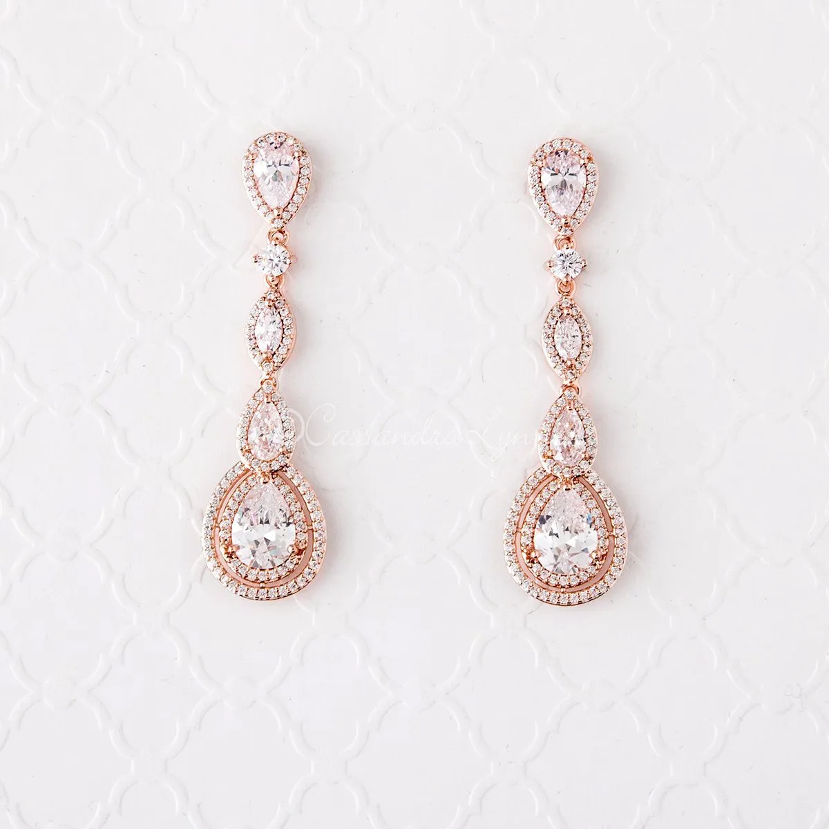 Cubic Zirconia Earrings Pave Teardrop and Marquise