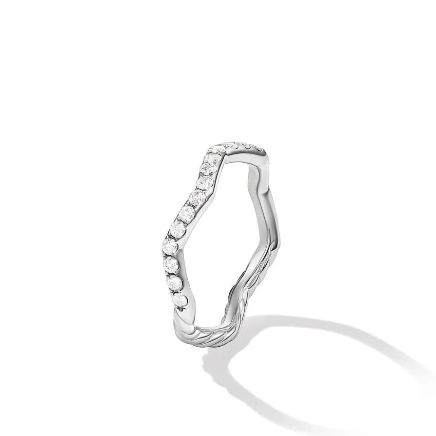 David Yurman Zig Zag Stax Ring in Sterling Silver with Diamonds, 2mm