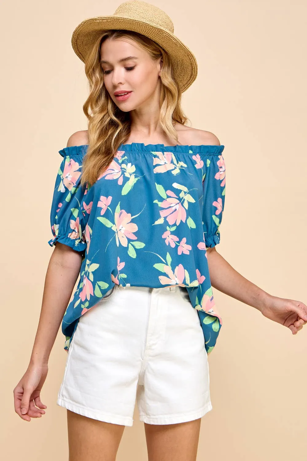 Floral Printed Top with Optional Off-Shoulder