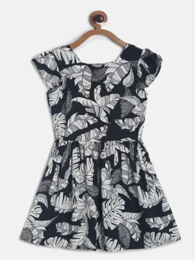 Girls Black Printed Casual Dress