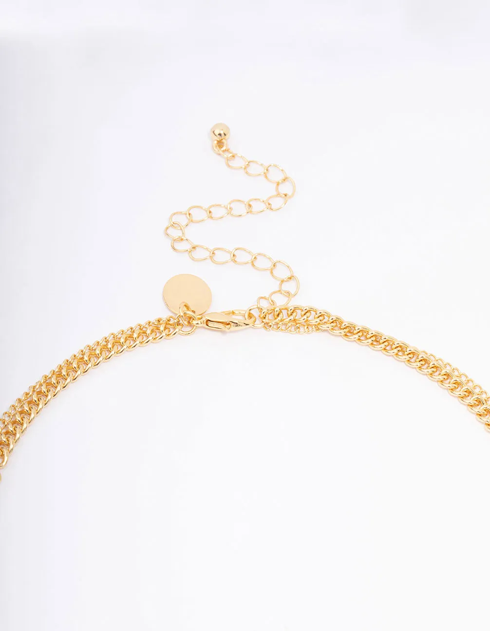 Gold Plated Diamante Cross Layered Curb Necklace