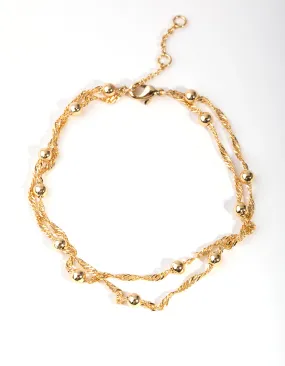 Gold Plated Double Chain & Ball Bracelet