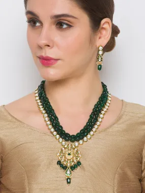 Golden, Green, Meenakari, Kundan Polki, Necklace Set