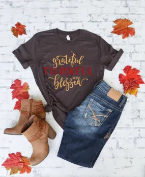 Grateful Thankful and Blessed fall t-shirt for women| Thanksgiving Tee