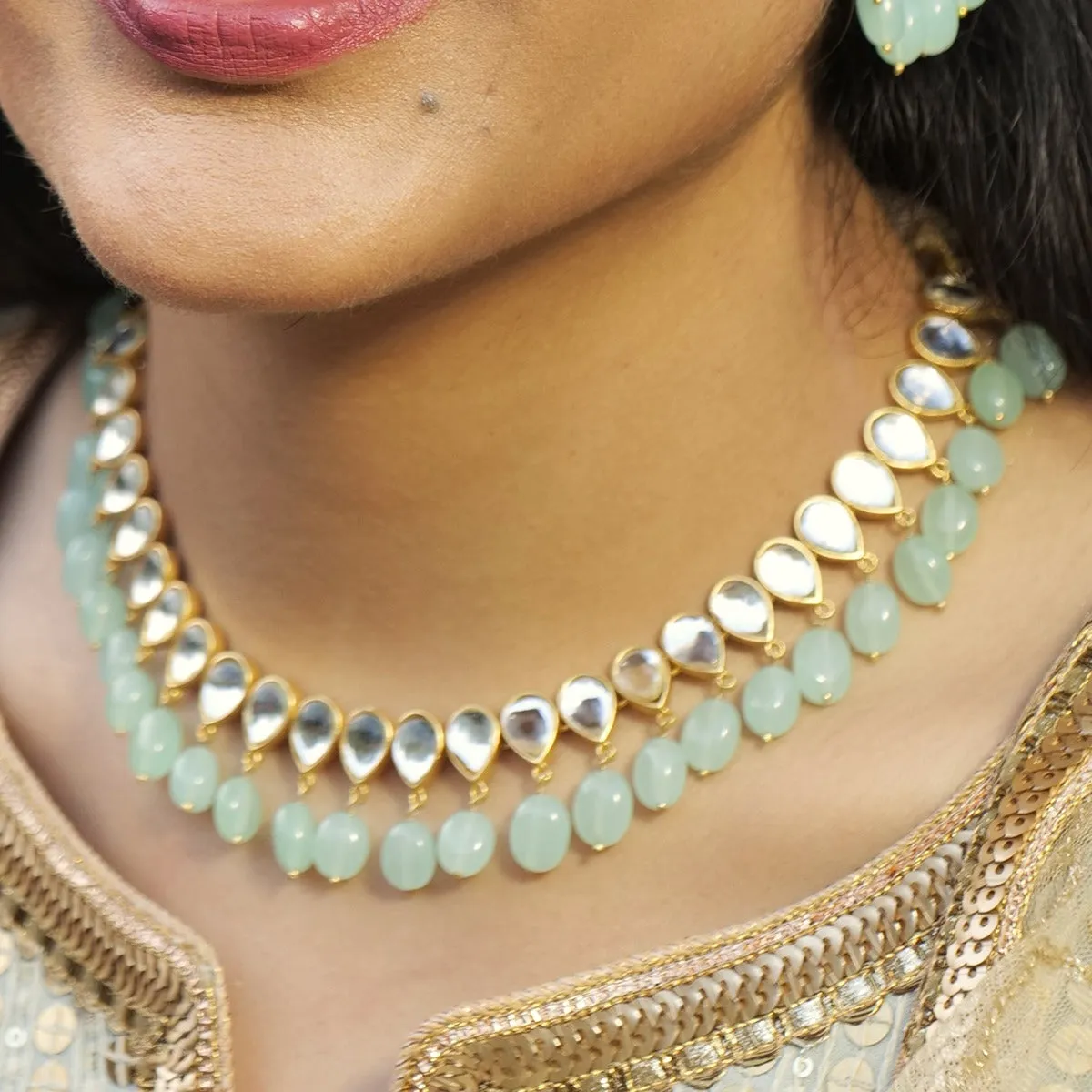 Jashn Choker Necklace - Aqua Green Hydro Quartz