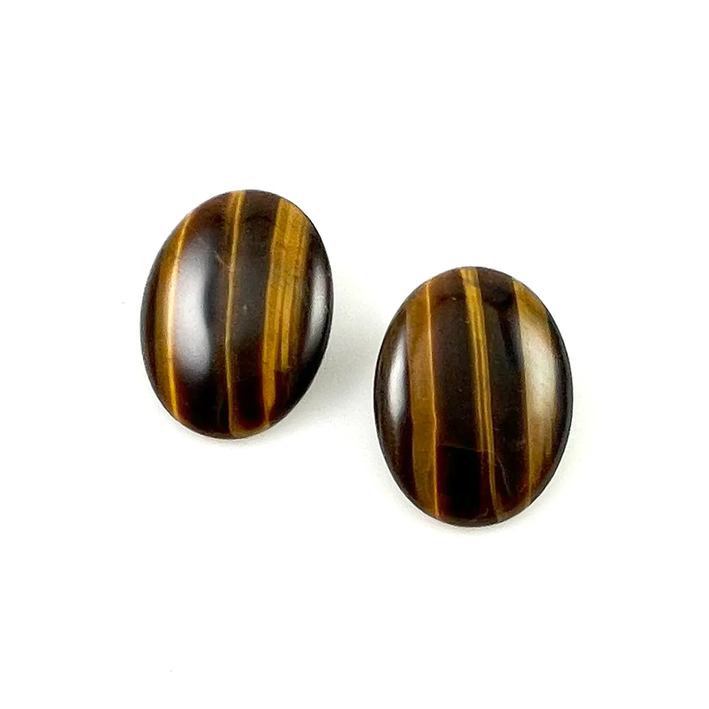 Large Tiger's Eye Pierced Earrings Vintage