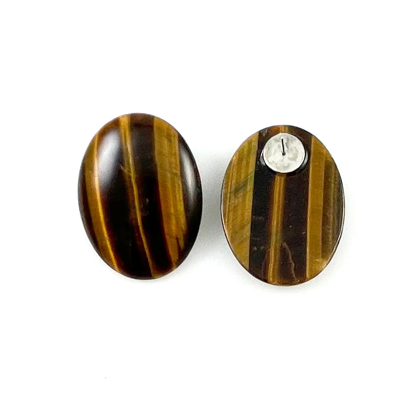 Large Tiger's Eye Pierced Earrings Vintage