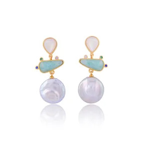 Laura Three Stones Earrings With Pearl